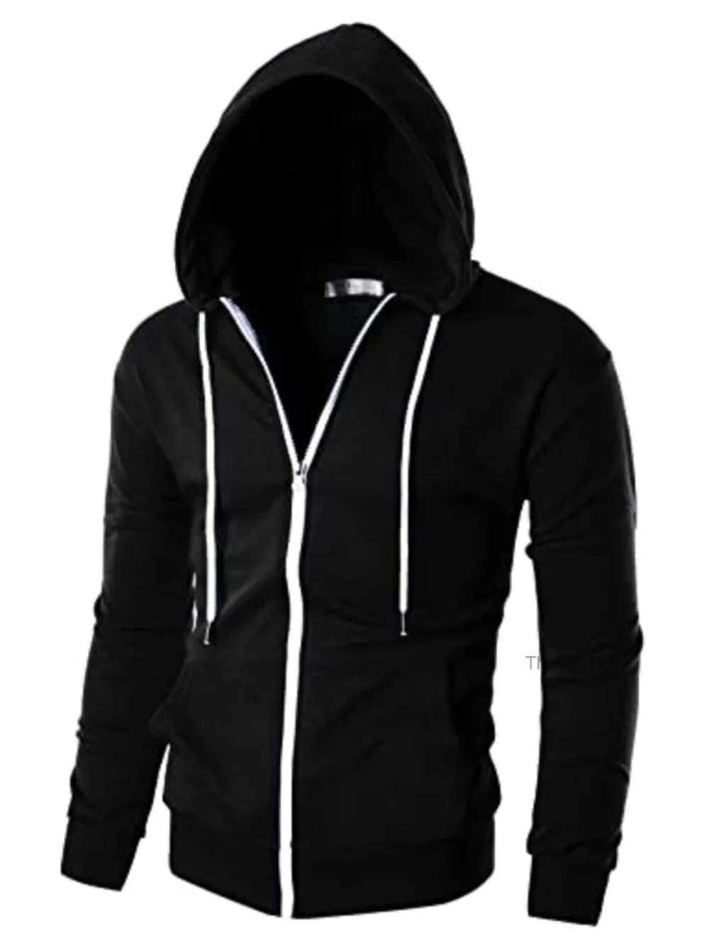 Mens Slim Fit Zip Up Hoodie Cotton Blend Soft Fabric Basic Layering Comfy